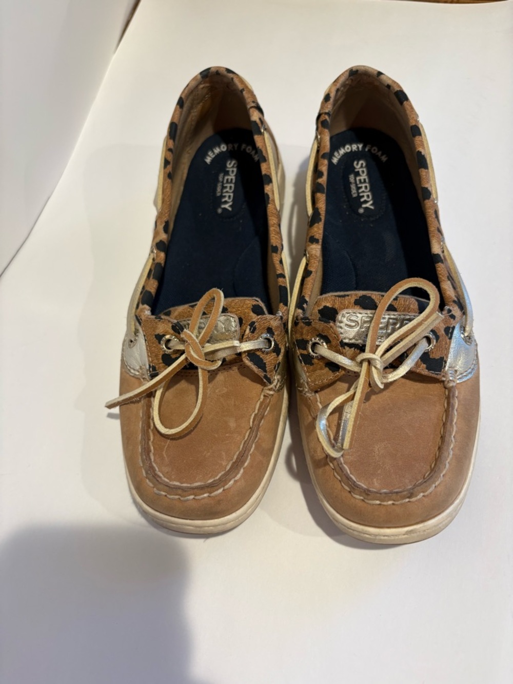 Sperry Topsider Angelfish Leopard Boat Shoes Sz 7.5 memory foam Style# STS86717